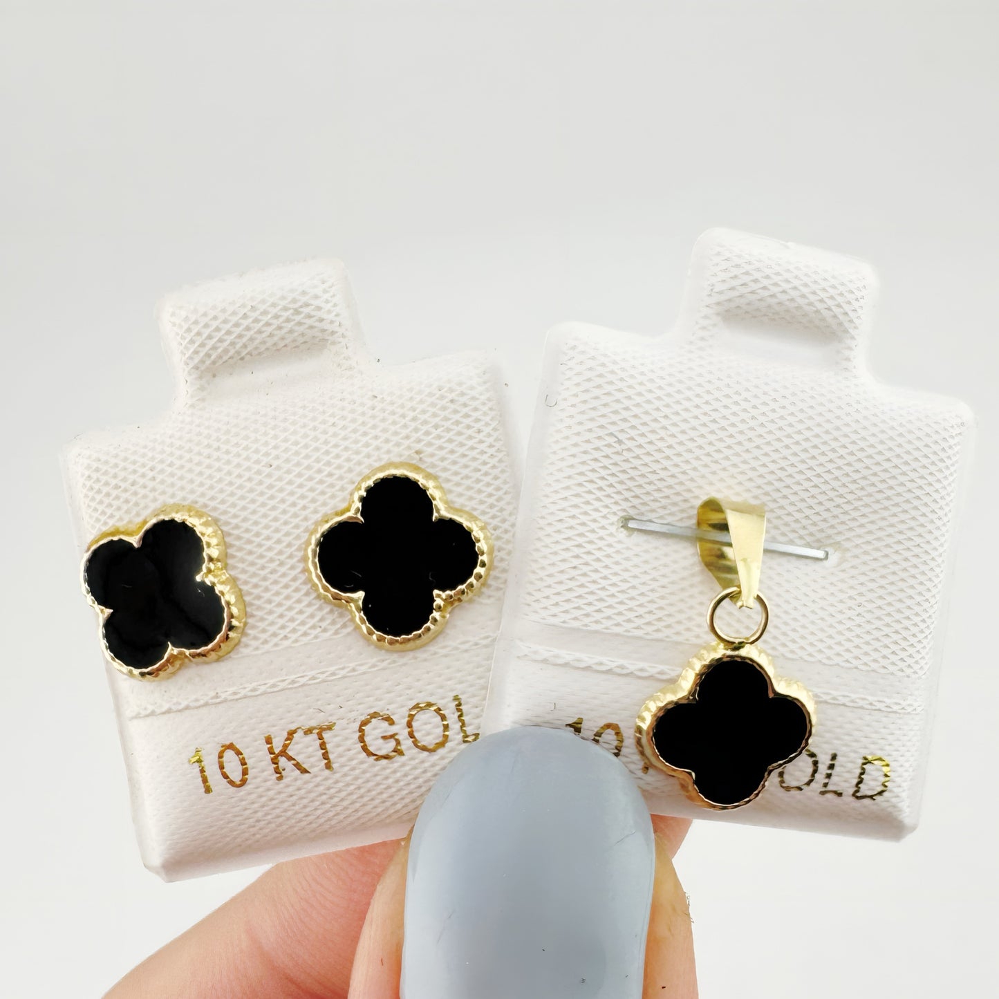 Juego trébol negro oro 10k