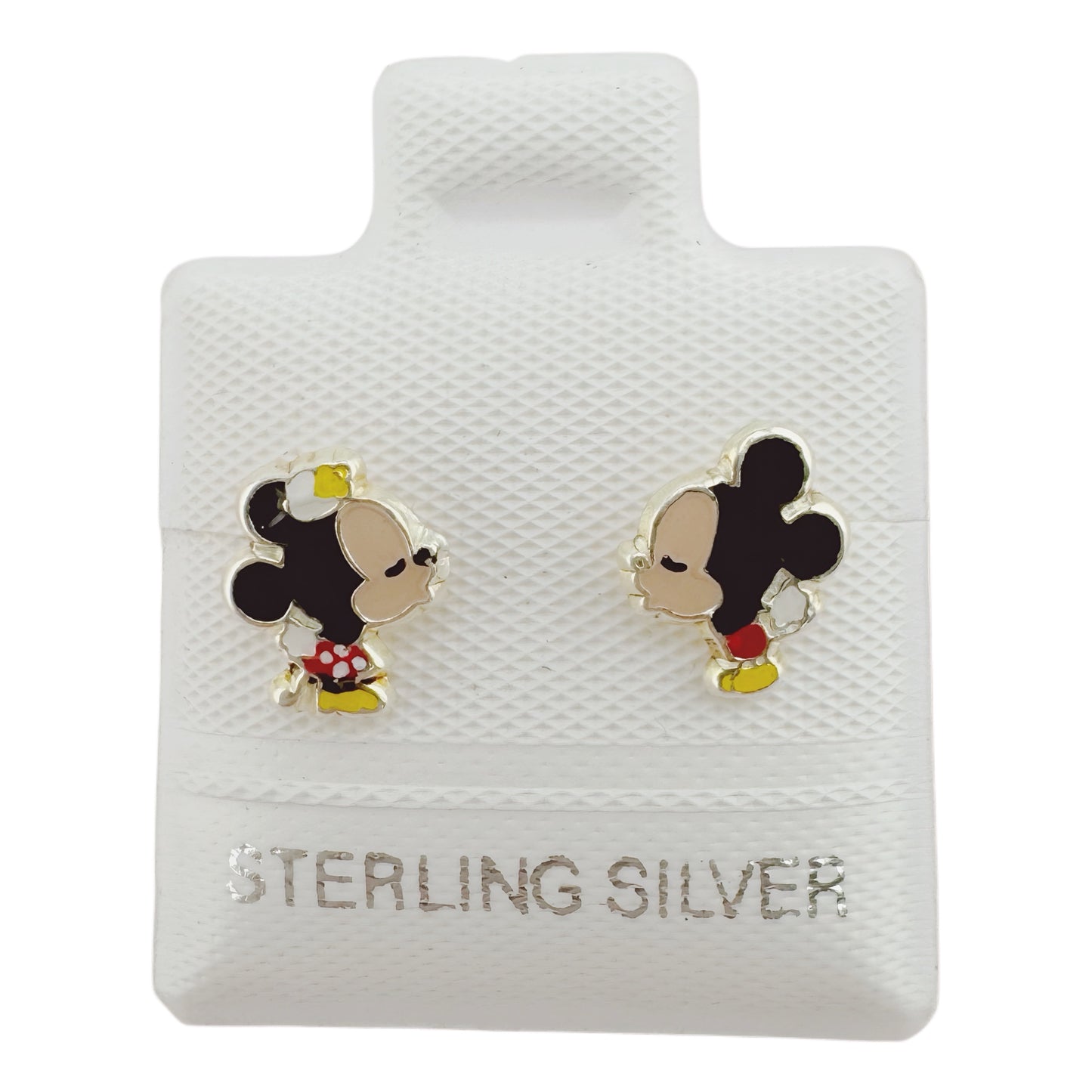 Arete Broquel Beso Mickey y Mimi Plata 925