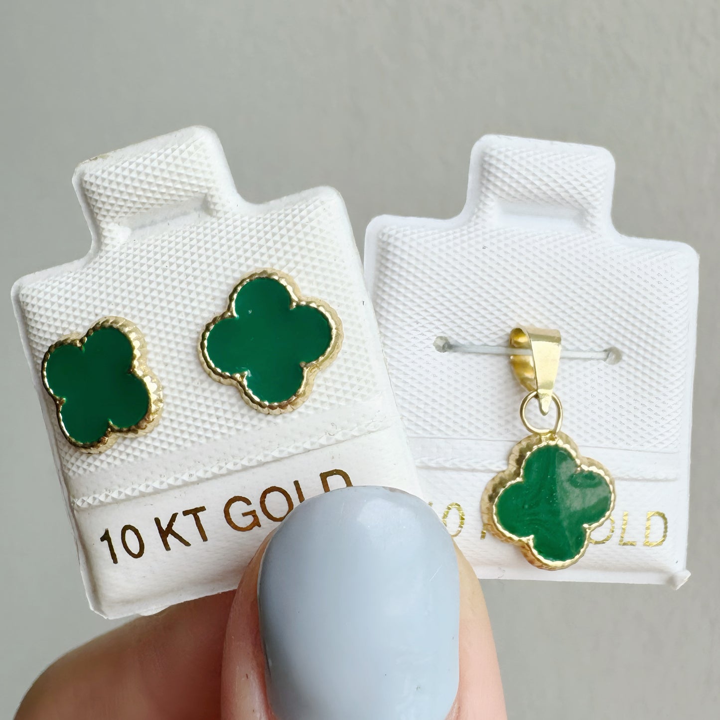 Juego trébol verde oro 10k