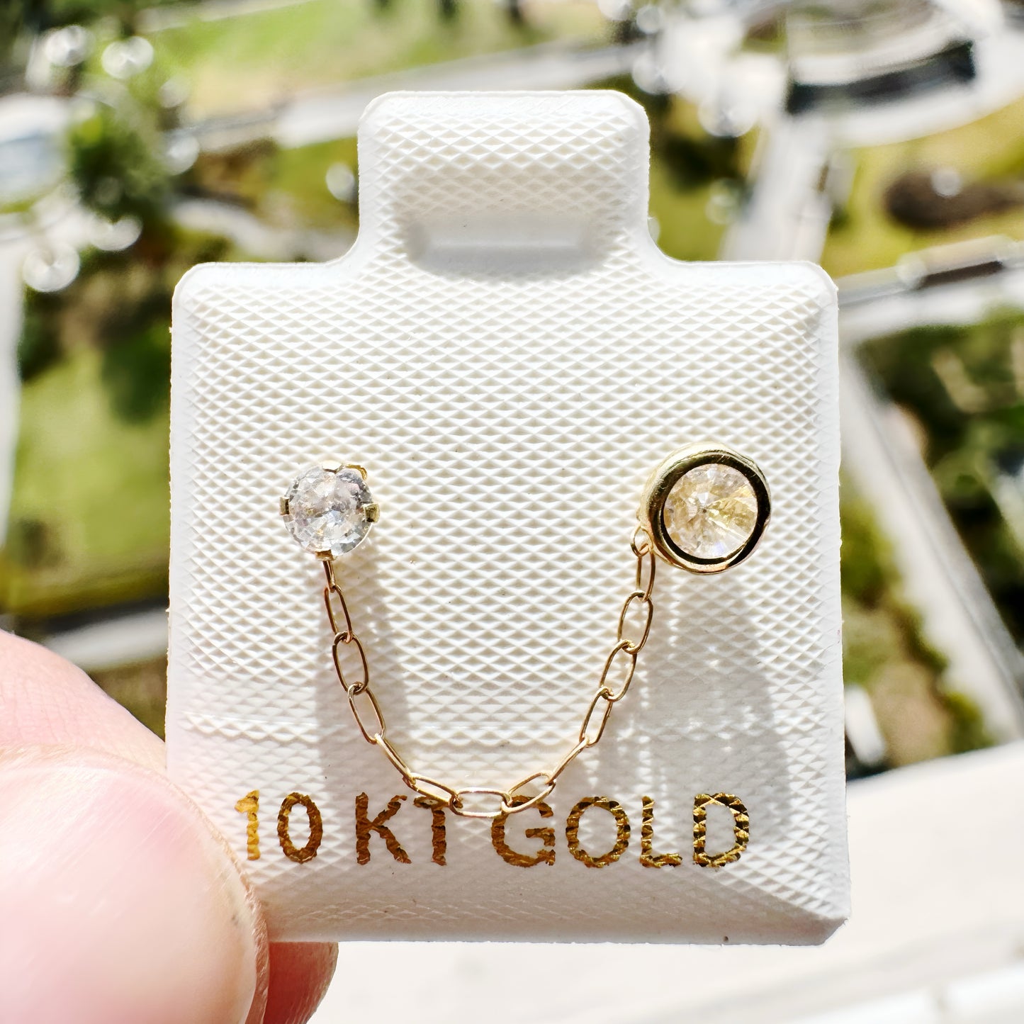 Arete Broquel Oro 10k Cadena biselado