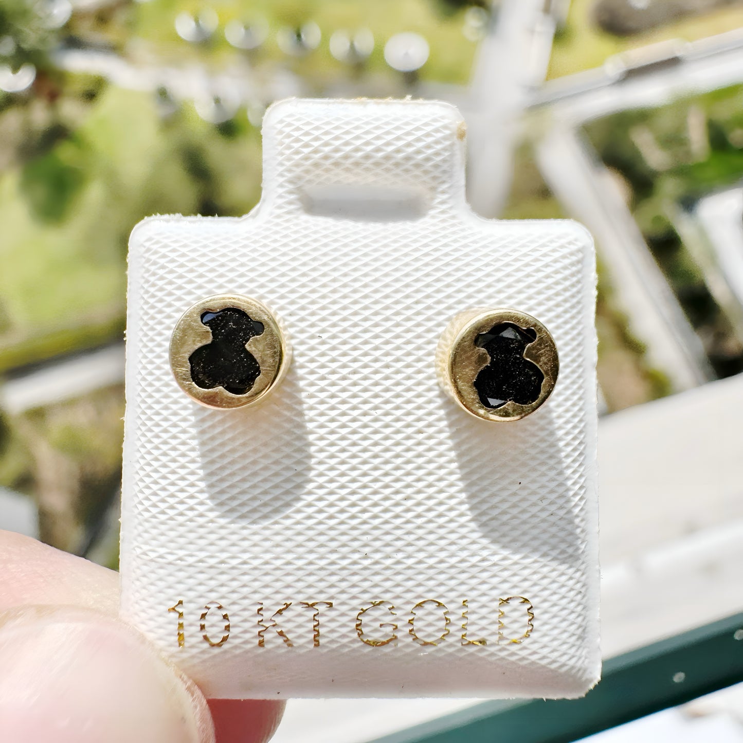 Arete Broquel Oro 10k Oso Tous Esmaltado Negro