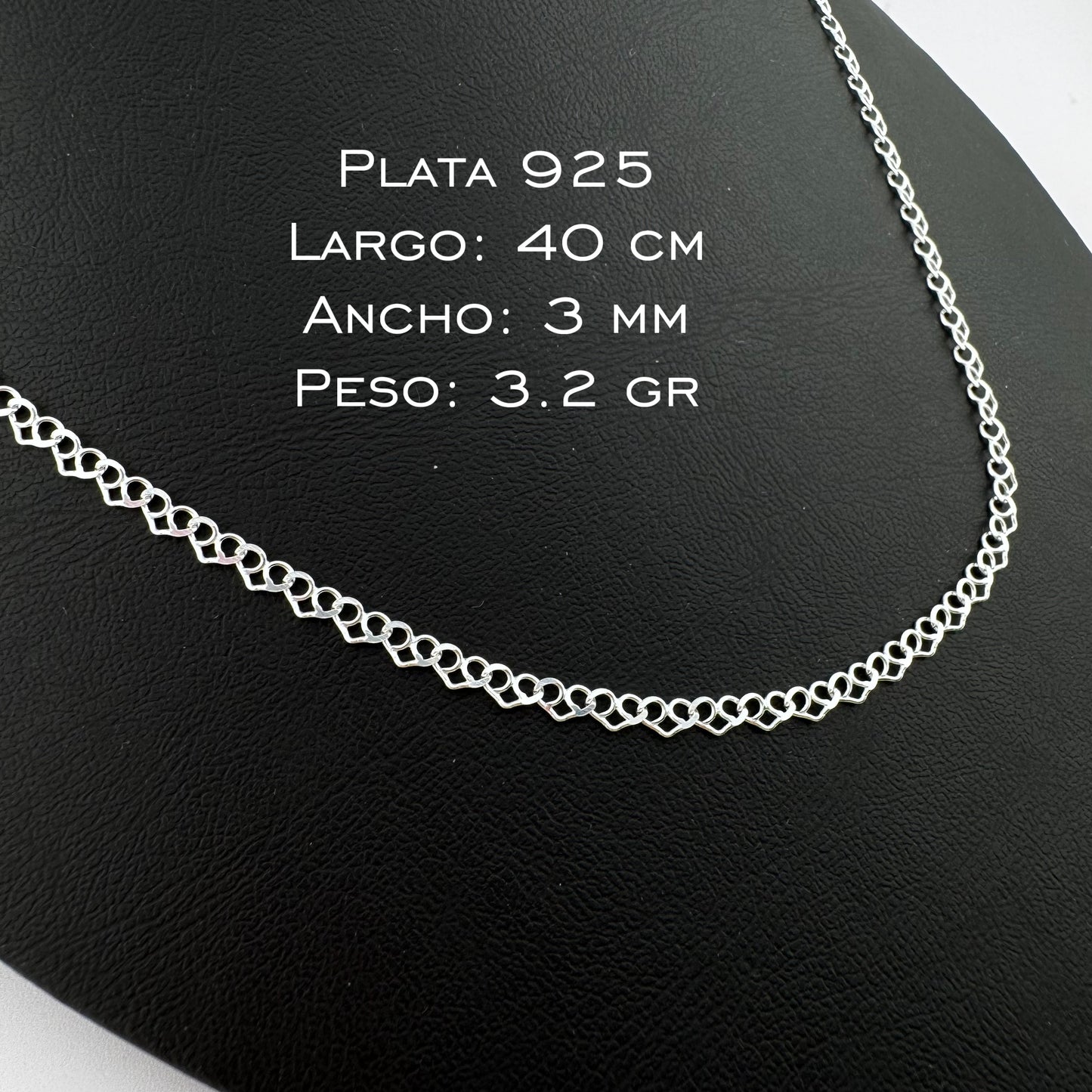 Cadena Corazon tejido 🤍 Plata 925 3mm x 40 largo 3.2 gr
