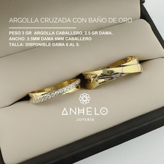 Argolla Cruzada Con baño de Oro 24k