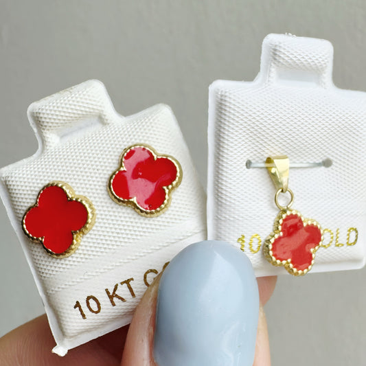 Juego trébol Rojo Oro 10k