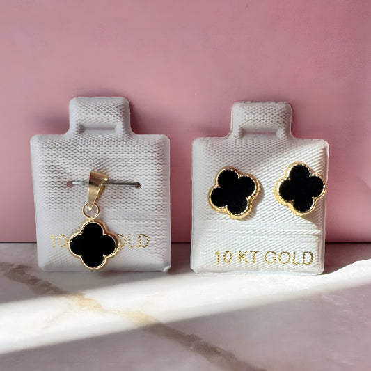 Juego trébol negro oro 10k